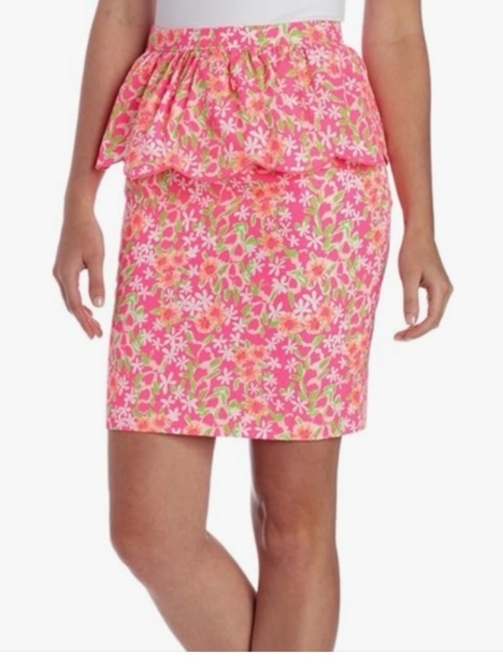 Lilly Pulitzer Pink Floral Peplum Pencil Skirt
